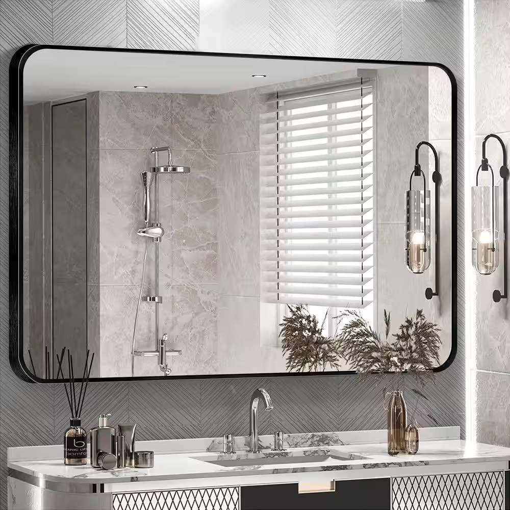 30 In. W X 40. 2 In. H Rectangular Aluminum Frame Square Black Wall Mirror