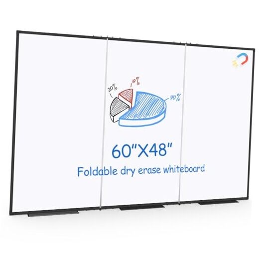Large White Board for Wall,Magnetic Dry Erase 60x48 Three-fold