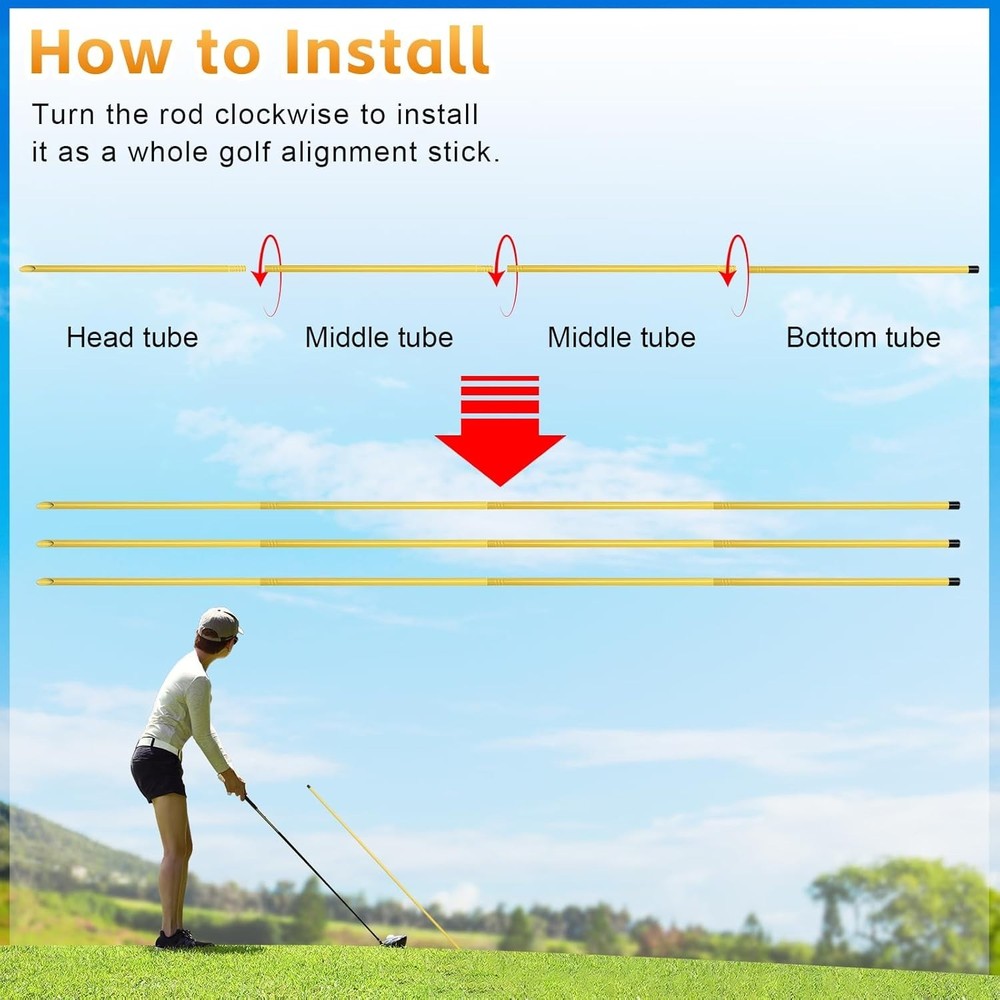 Golf Alignment Sticks 3 Pack 58 Inch Adjustable Swing Practice Rods for Aimin...