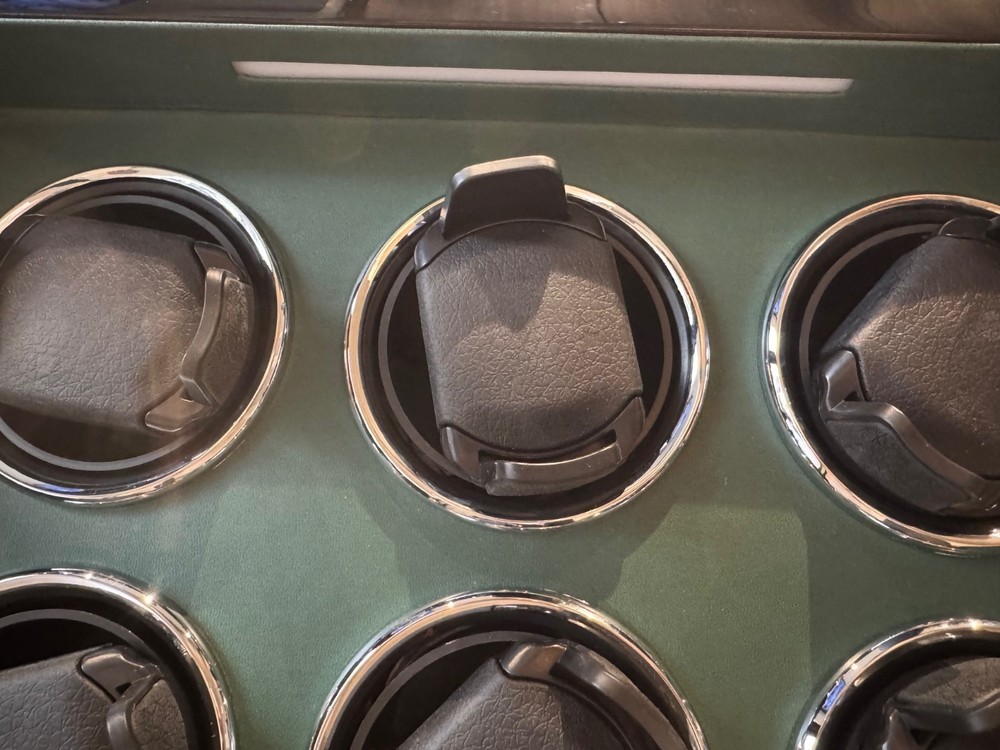 Luxury Multi-Function 6 Piece Watch Winder with Storage Drawer in Glossy Black.