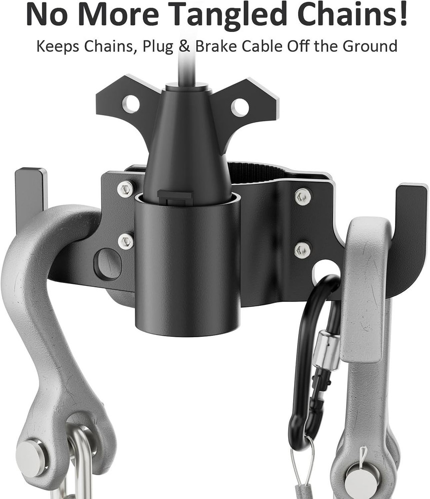 Aluminum Trailer Chain Holder 7-Way Plug Organizer 2” /2-1/4” Camper Tongue Jack