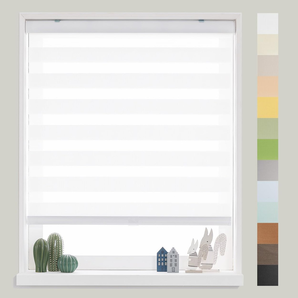 Custom Cordless Zebra Roller Shades, 25"x64", Dual Layer for Light Control