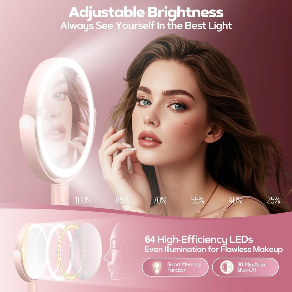 Makeup Mirror with Lights, 30X Magnifying, 64 LEDs - Adjustable Brightness