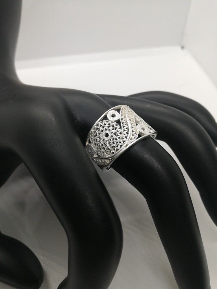. 970 Solid Silver Women's Ring Size 8.5 Filigree New.