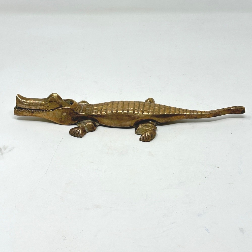 Vintage Solid Brass Crocodile Nutcracker Alligator Figurine Mid Century Modern