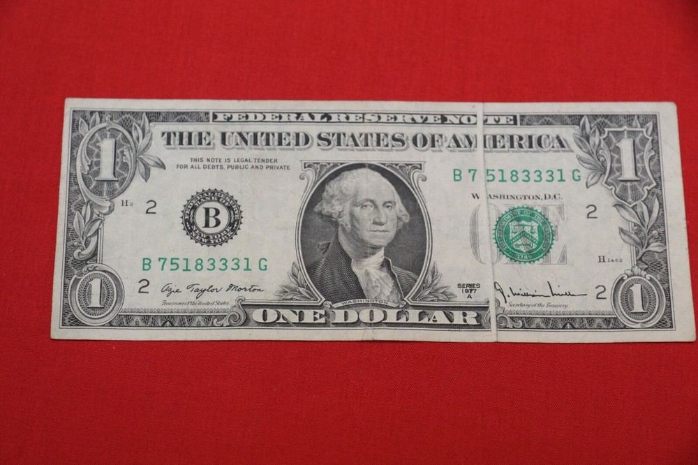 $1 single sided gutter fold error, Federal reserve 1977A XF condition