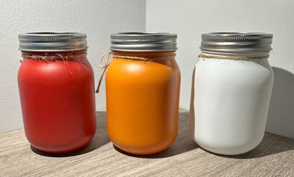 Fall Mason Jars Orange-White-Red Decorations 3 Count-NEW