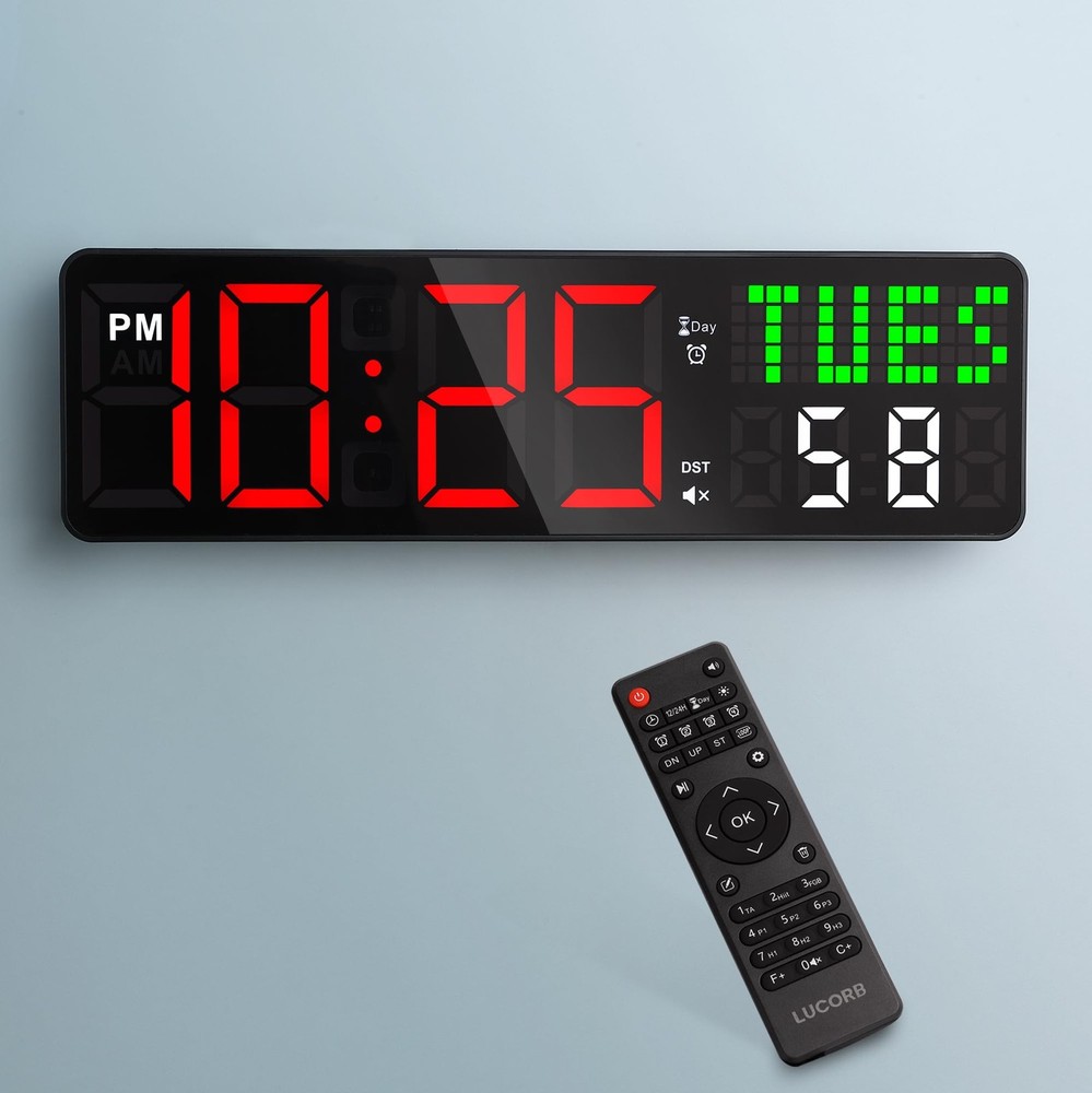 LUCORB Gym Clock Timer, Workout with Seconds | 5 Display Large, Black