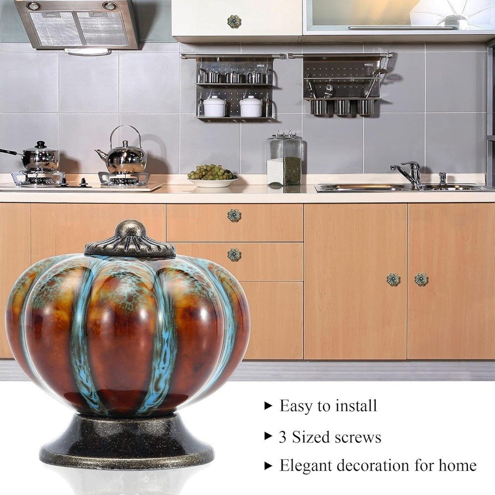 Cabinet Knobs 6 Pack Glazed Ceramic Knobs Pumpkin Shape Decor Door Pull Handle