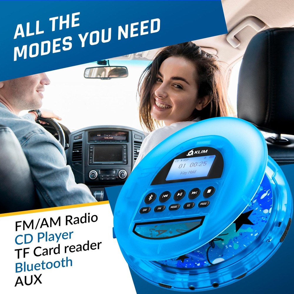 KLIM Nomad Transparent Blue - Portable CD Player Walkman