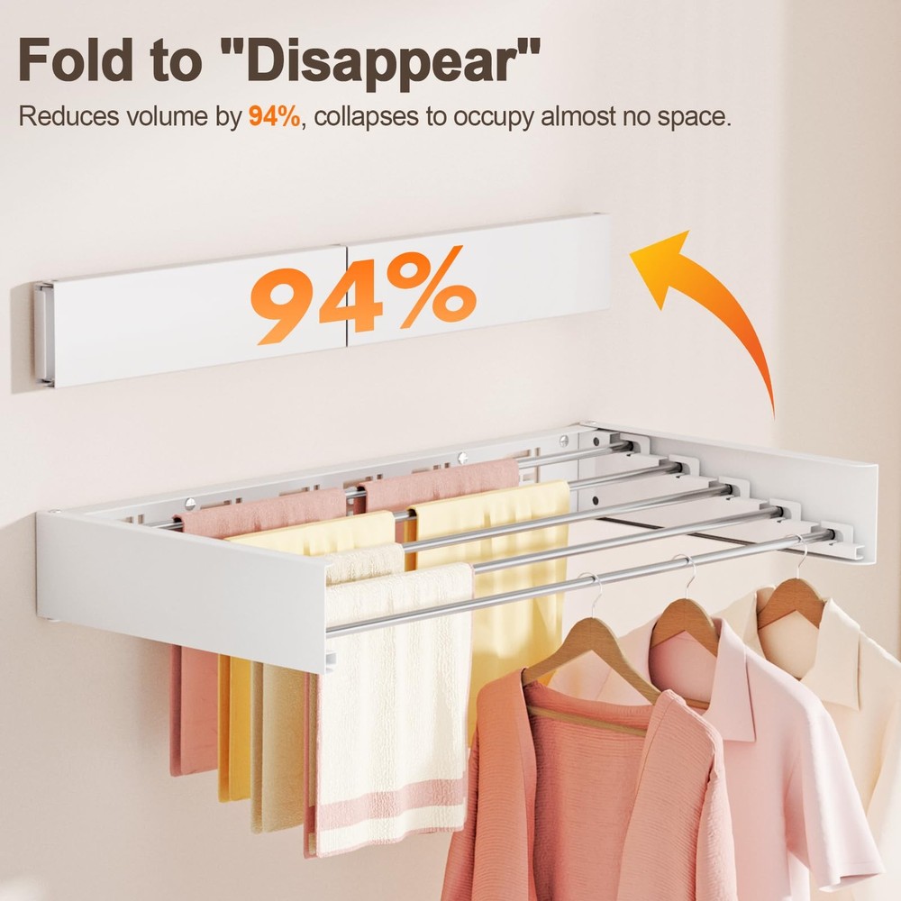 Wall Mounted Clothes Drying Rack Folding Indoor, Foldable Laundry Drying Rack...