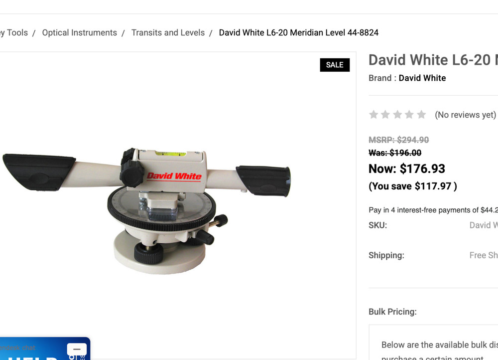 DAVID WHITE Sight Level #LP6-20 w/case + Instructions