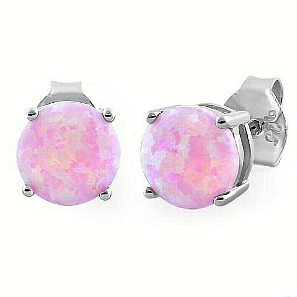 2 ct. Pink Opal Round Basket Stud Earrings in Solid Sterling Silver