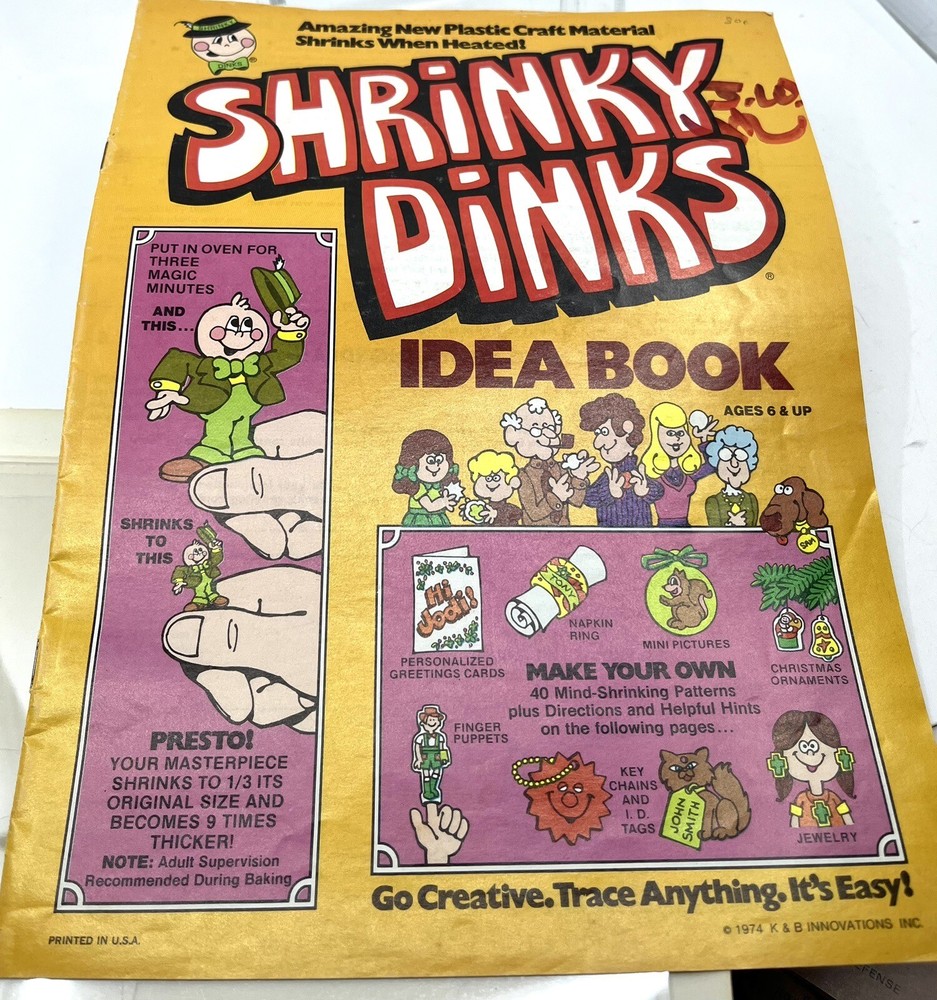 Vtg 1974 SHRINKY DINKS Refill Kit ONLY 5 Plastic SHEETS Left-Pattern Ideas Book