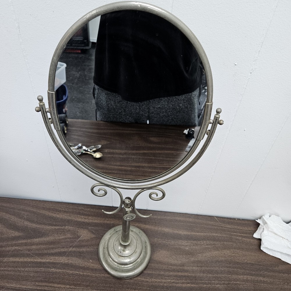 Vintage Metal Beauty Table Top Vanity Mirror