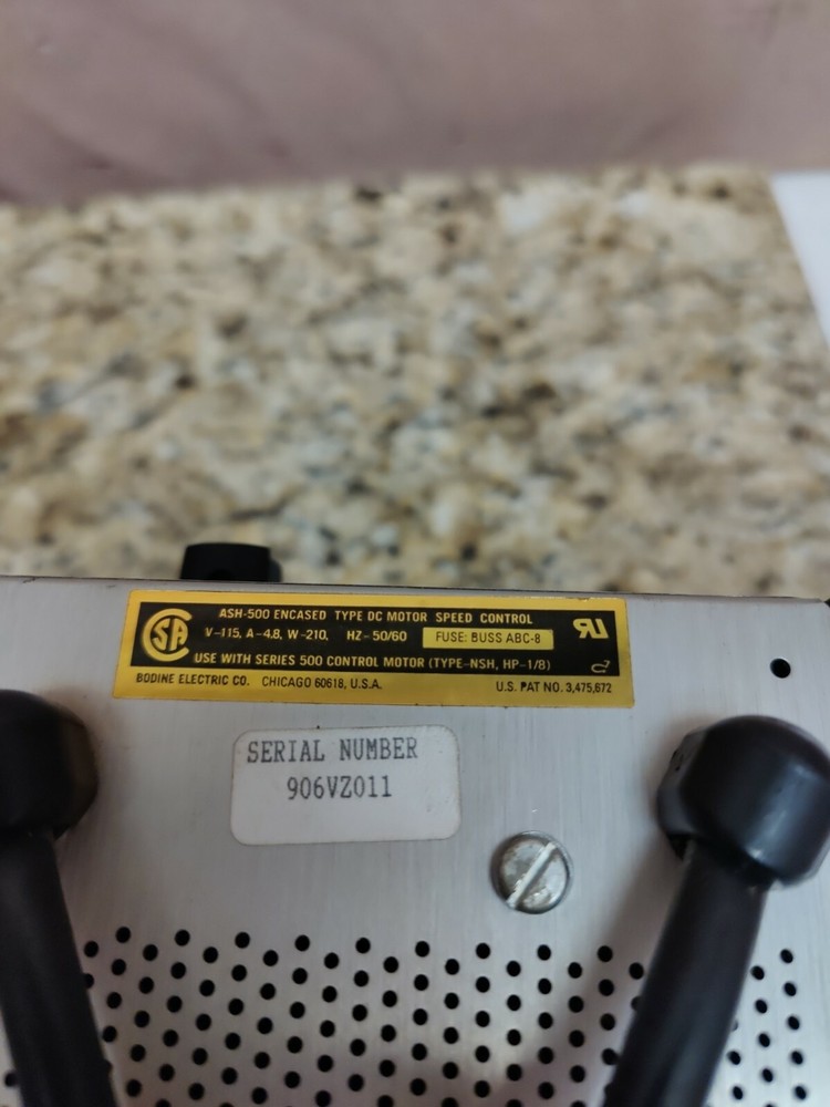 Bodine Electric Company ASH-500 Encased Type DC Motor Speed Control Basic Range