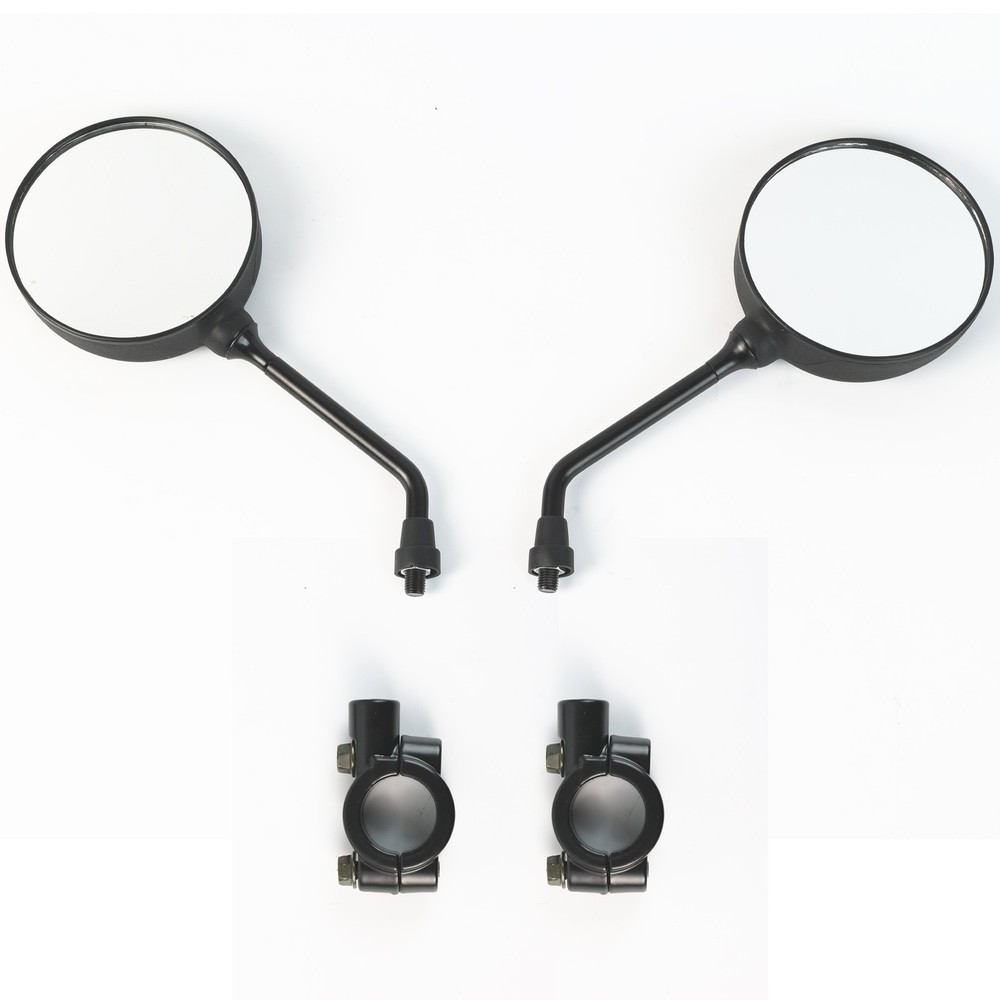 Pair Universal Round Long Stem Motorcycle Mirrors 10mm Black Left + Right