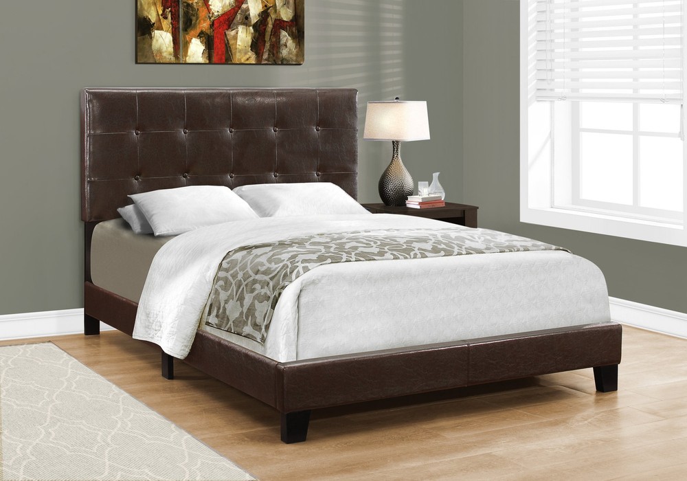 Bed, Full Size,Bedroom,Upholstered,Brown Leather Look, Transitional