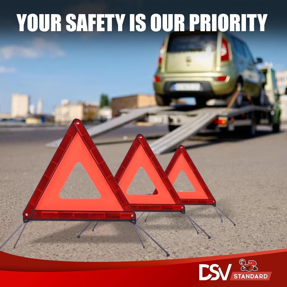Compact Reflective Emergency Vehicle Warning Triangles (3-Pack)