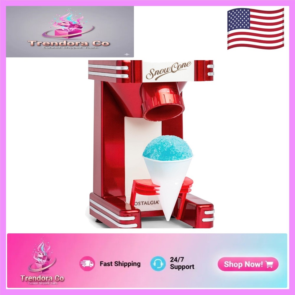 Compact Snow Cone Shaver in Retro Red - Includes Reusable Cup & Safety Features