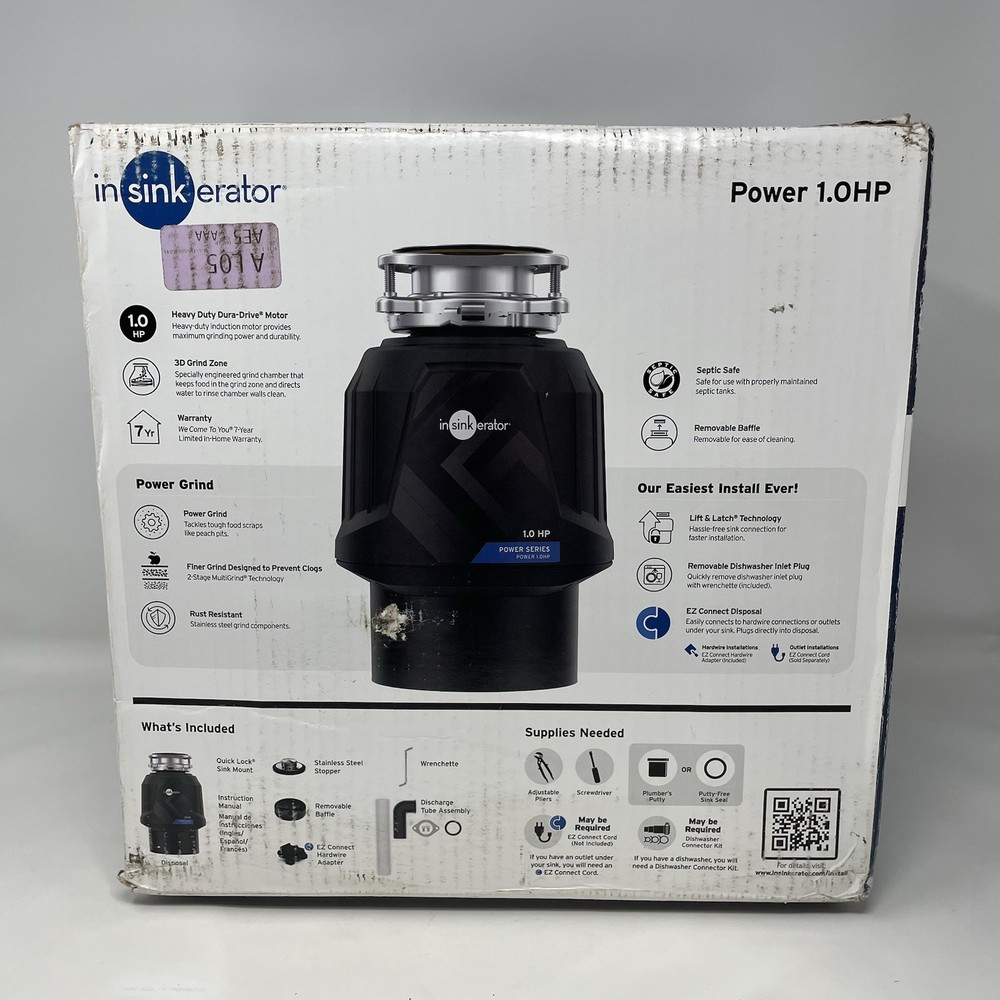 InSinkErator Power 1HP Garbage Disposal,Power Series EZ Connect Black Open Box