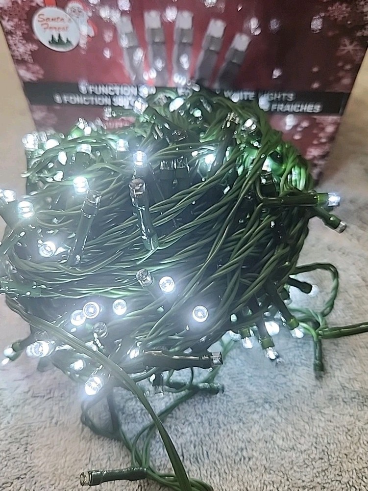 Santa's Forest 8 Function 300CT LED Cool White Lights 78' All Functions Tested