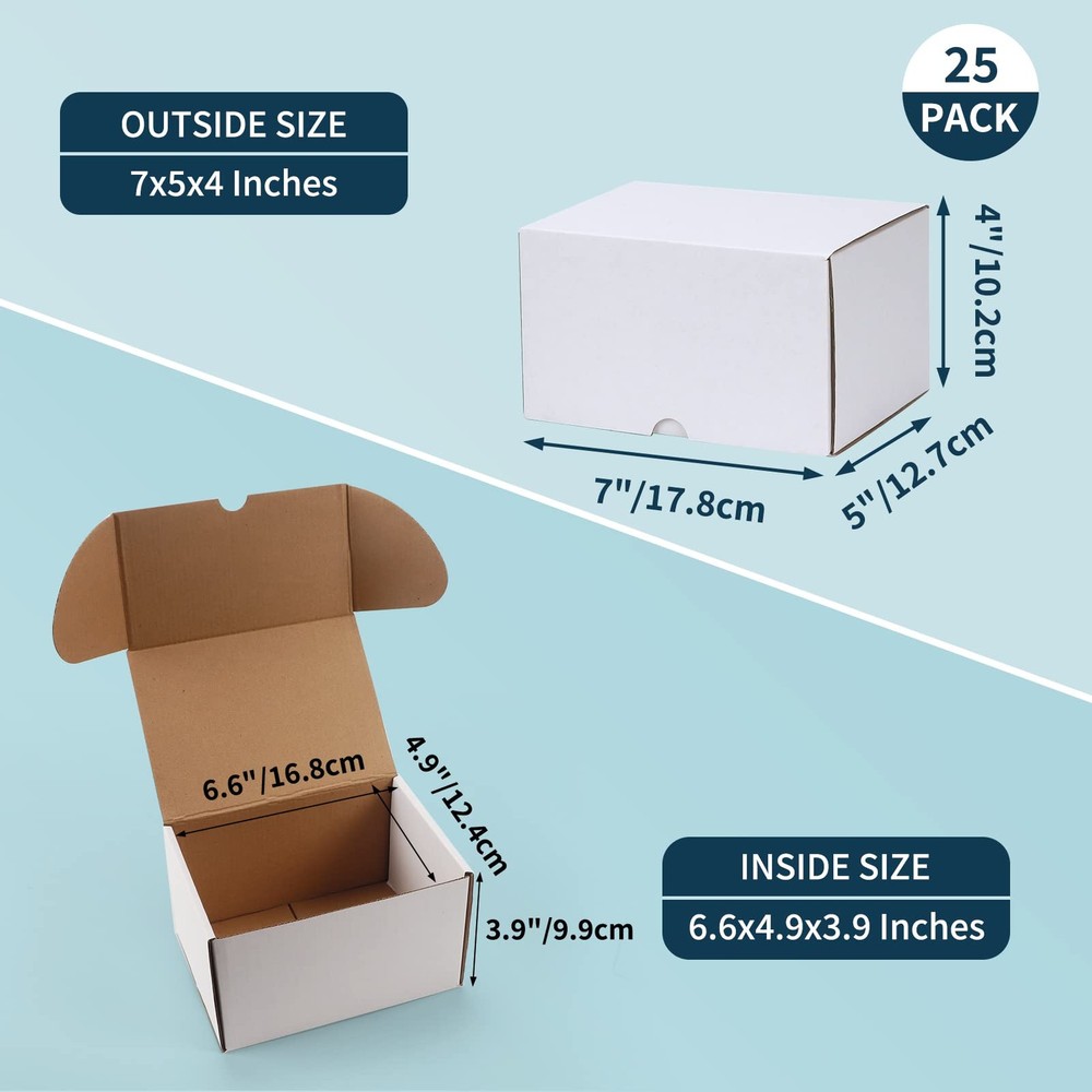 WIFTREY 7x5x4 White Shipping Boxes 25 Pack for Small - 25 Pack,