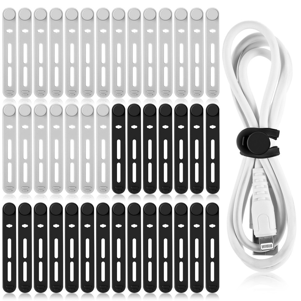 42 Pcs Silicone Cable Ties Reusable Cord Straps Multipurpose Elastic Cable Or...