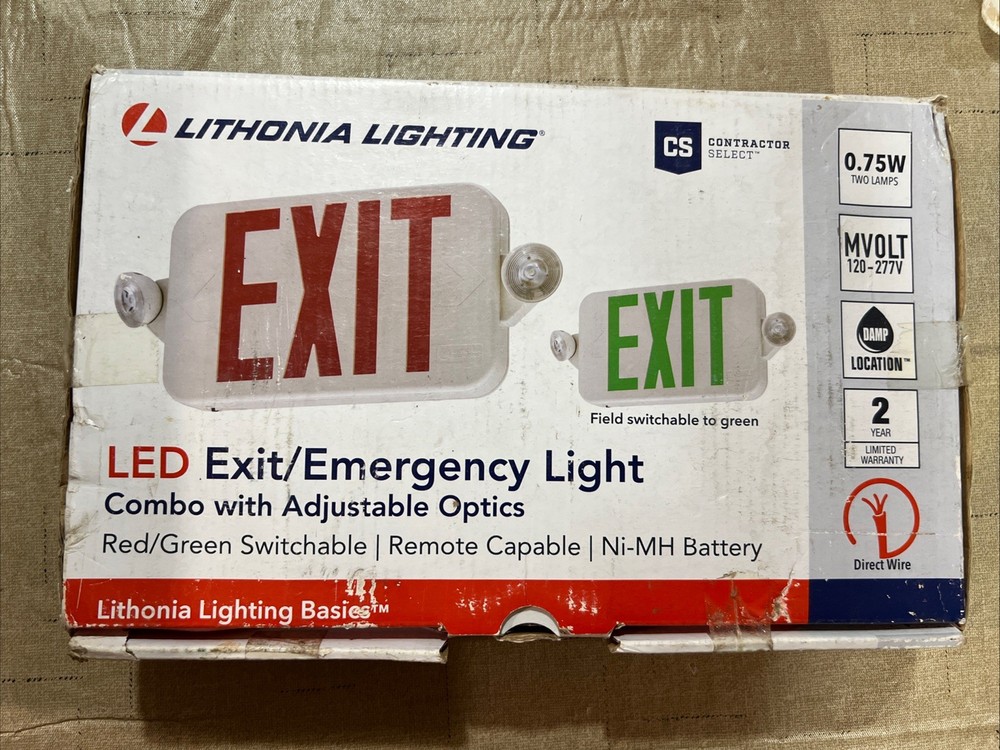 NEW Lithonia Lighting LED  Emergency Light/Exit Combo w/ 2 Lamps Switchable