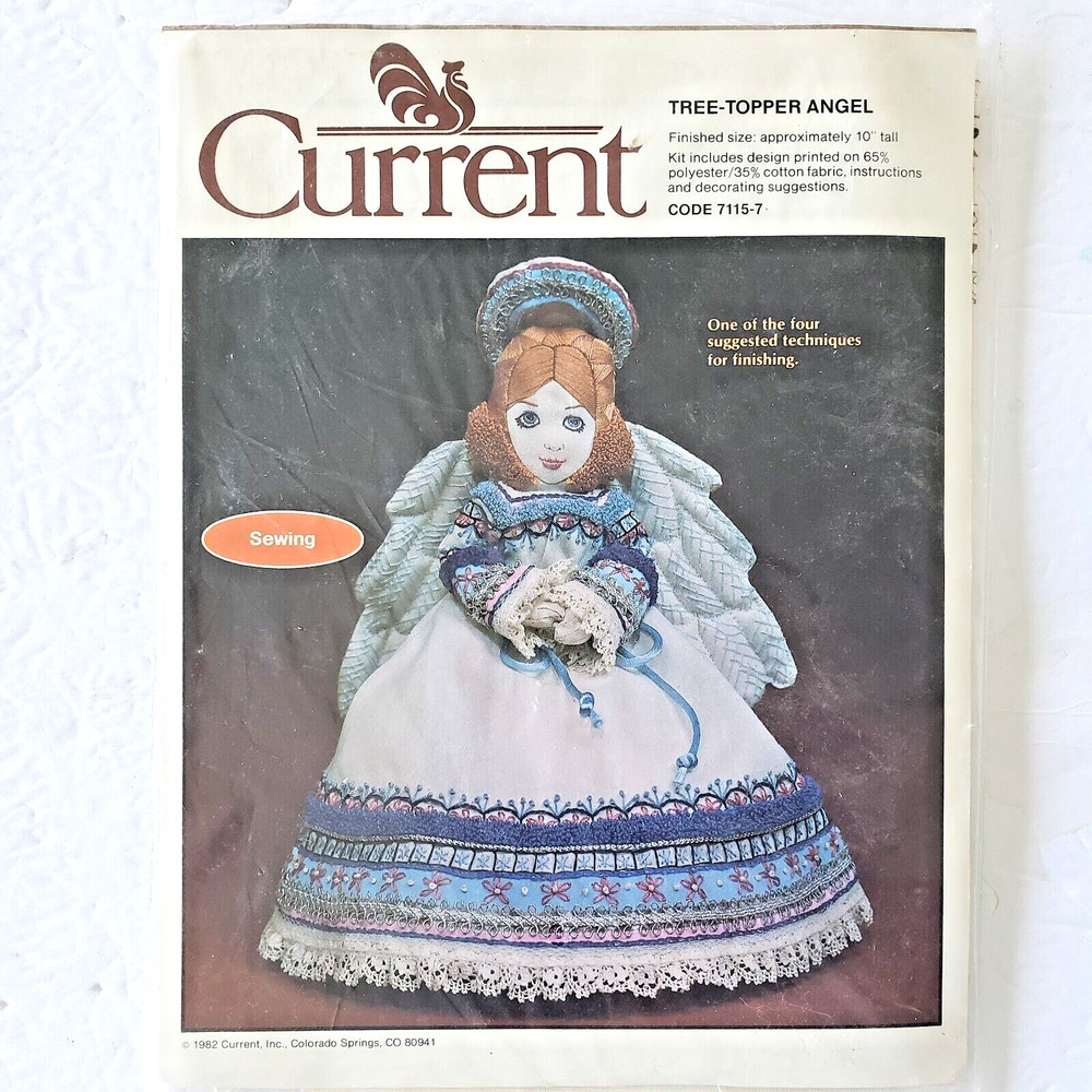 Vtg Tree Topper Angel Sewing Embroidery Pattern Kit Current 10 inch Open Package