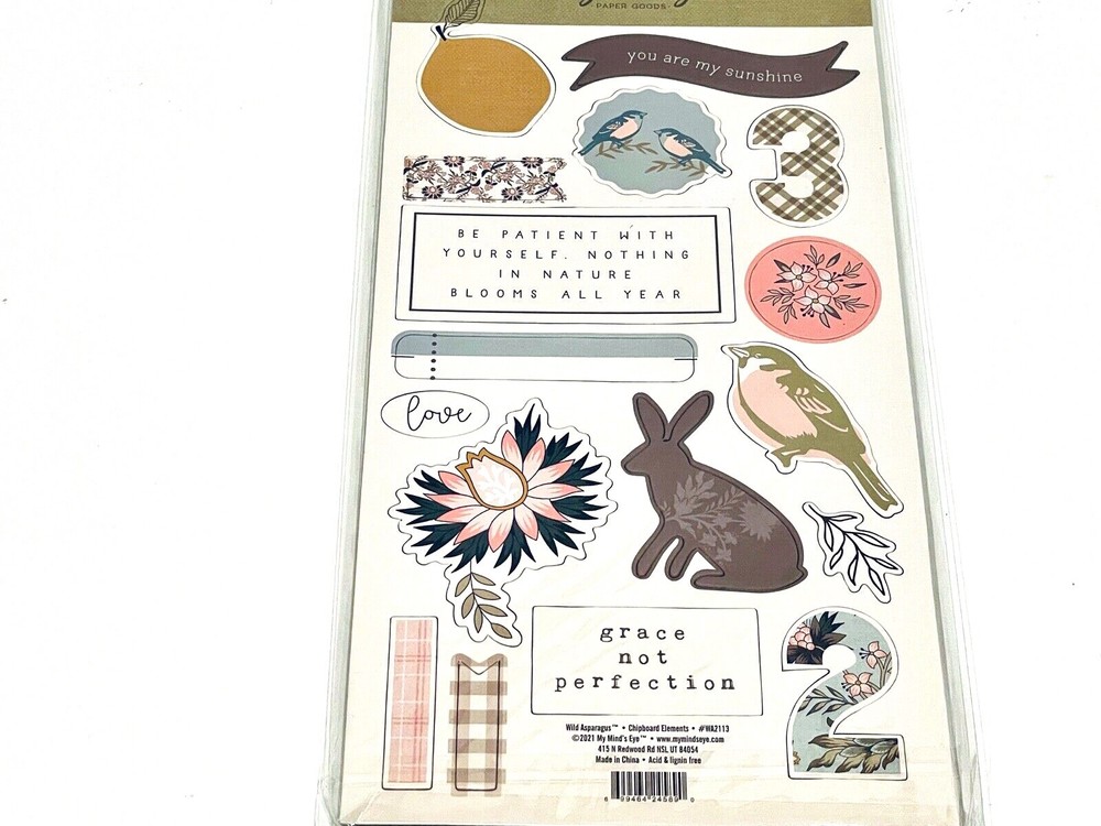 MY MIND'S EYE WILD ASPARAGUS CHIPBOARD ELEMENTS 35 PIECES