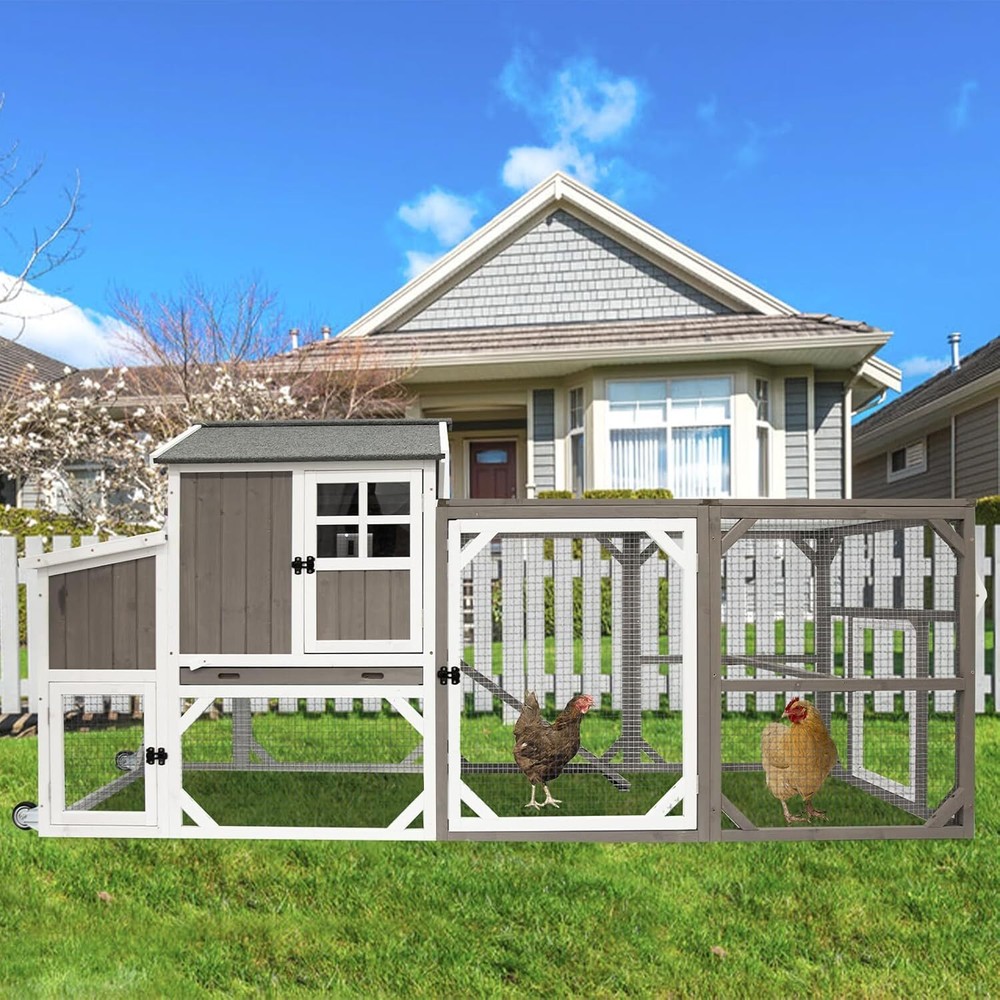 Petscosset 95.3" Mobile Chicken Coop Tractor Hen House with Nesting Box