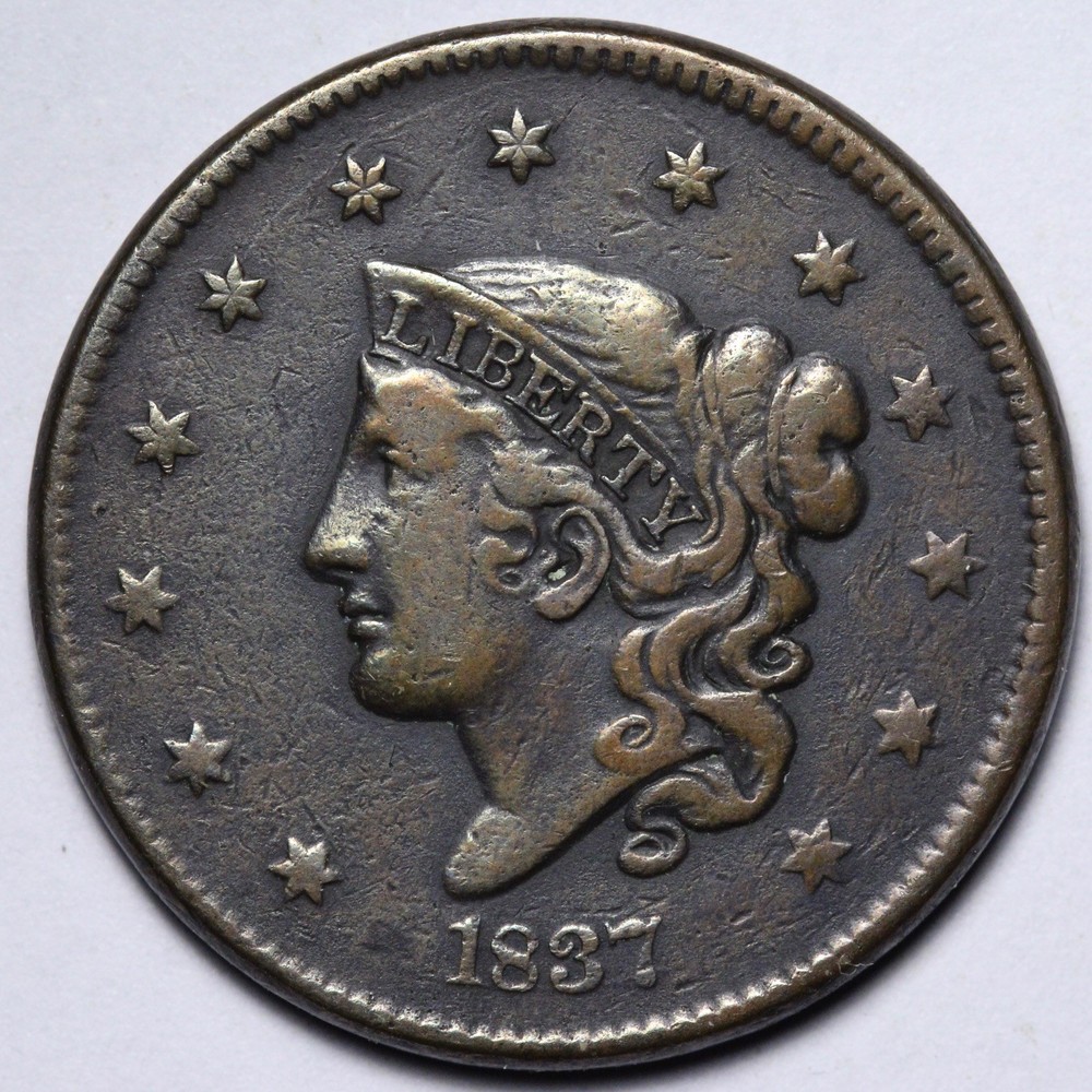 1837 Coronet Head Large Cent VF E121 UAKNM