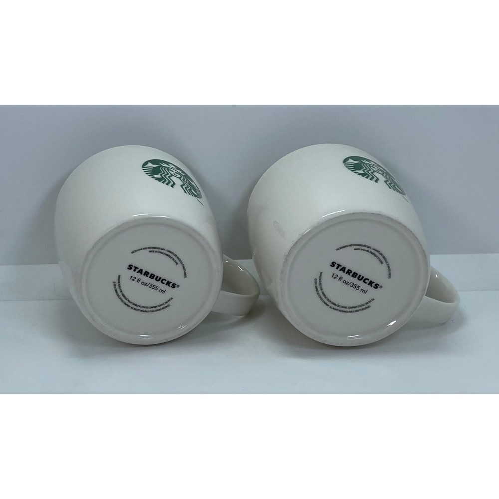 Starbucks 2013 Classic Basic White Ceramic Green Mermaid Coffee Mug Cup SET 12oz
