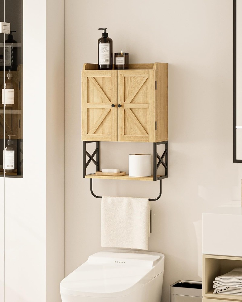 Rustic Wall-Mounted Bathroom Cabinet with Adjustable Shelves for Smart Storage