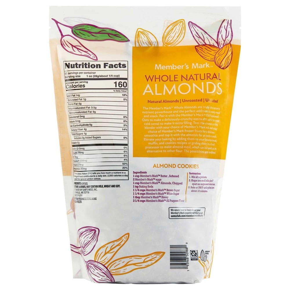 Member's Mark Whole Natural Almonds, 48 Ounce