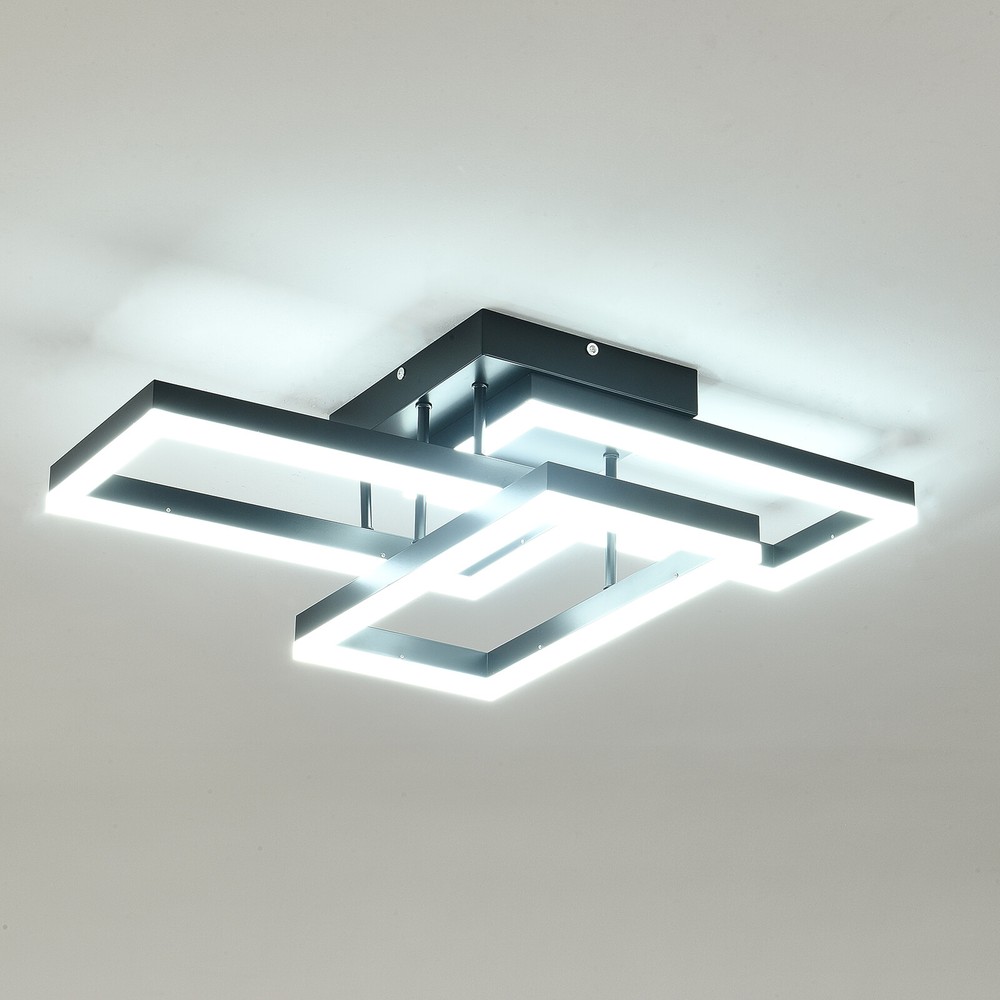 Ceiling Light Black Square Flush Mount Remote Control Dimmable Rectangle