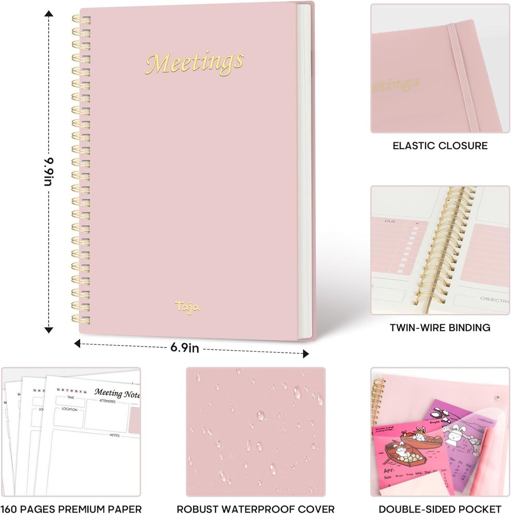 Meeting Notebook For Work Organization - Planner With c. Pink