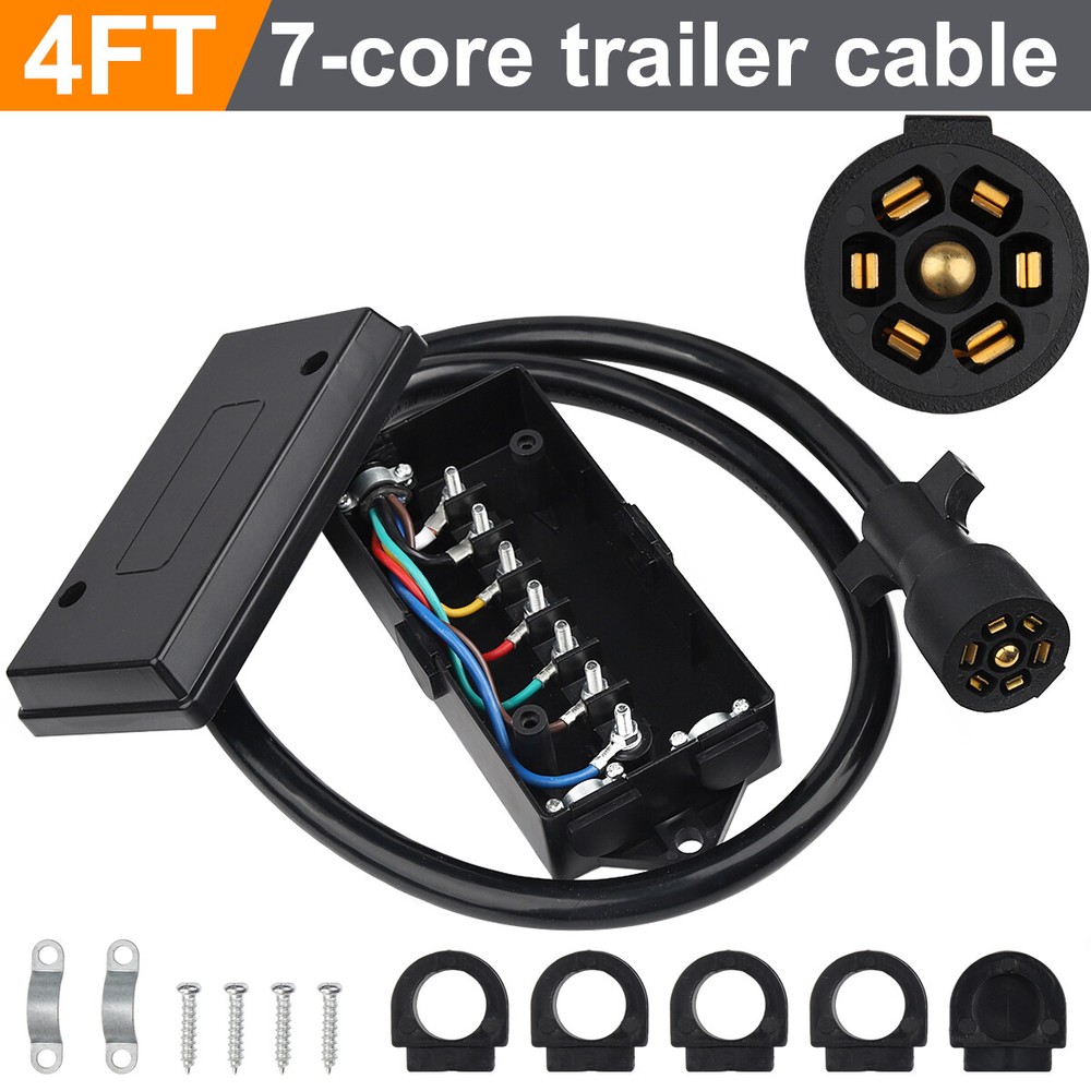4ft 8ft Trailer Cord 7 Way Plug 7-Pole Inline Junction Box Wiring Harness Kit