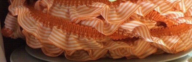 STEPHANOISE STRETCH RUFFLE 5/8"W- ORANGE STRIPE-- 7 1/4 YARDS