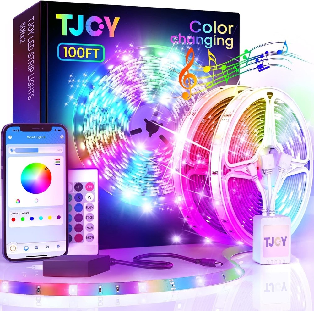 Long 100ft LED Strip Lights for Bedroom & Kitchen - Remote & Bluetooth