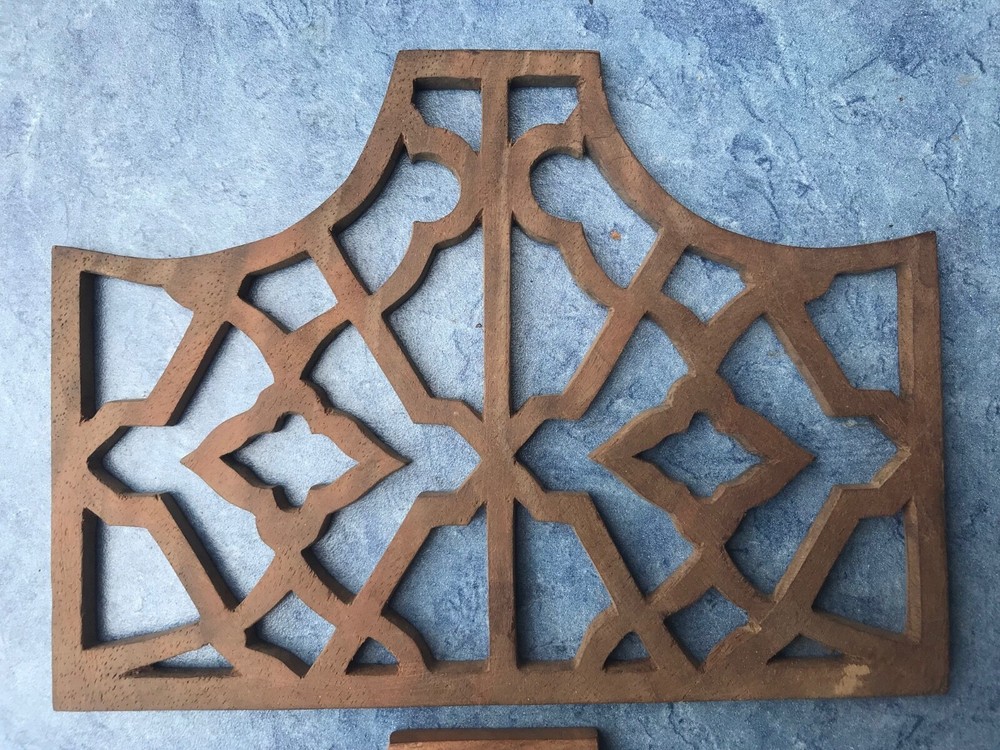 Pair of Hand-Cut Walnut Fretwork Pieces