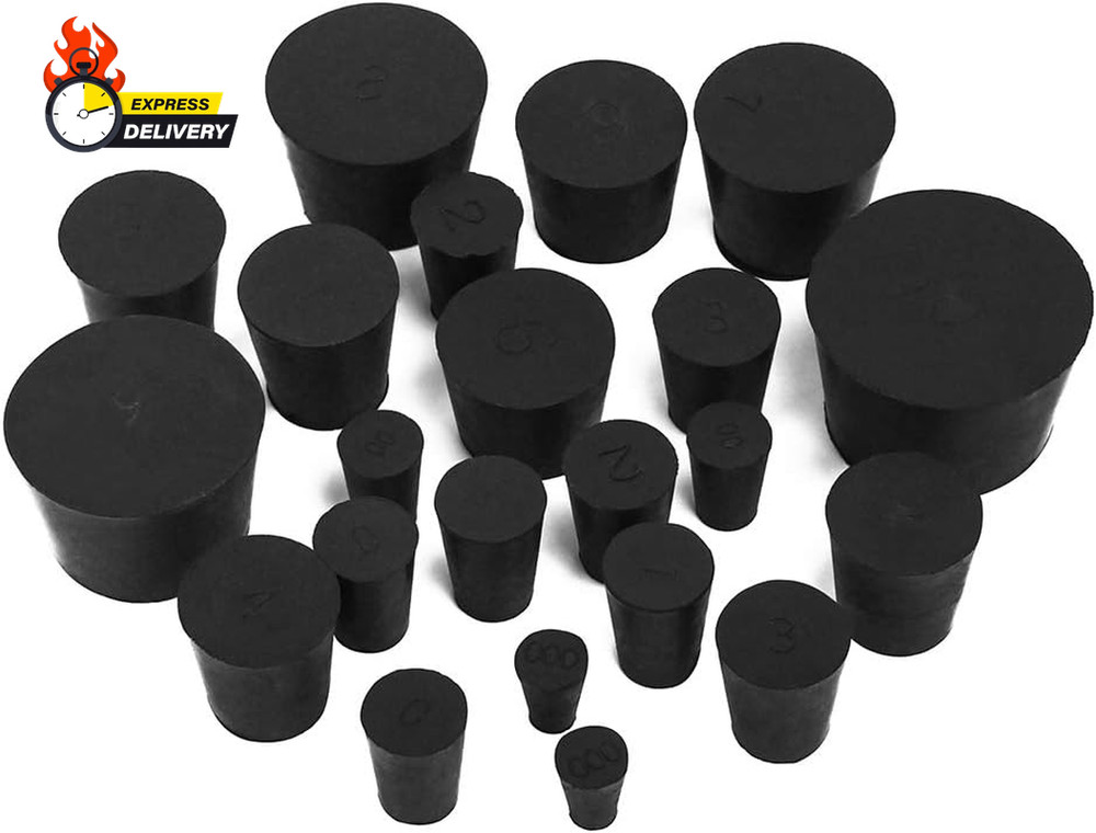 22-Pack (13 Assorted Sizes) 000# -10# Solid Rubber Stoppers