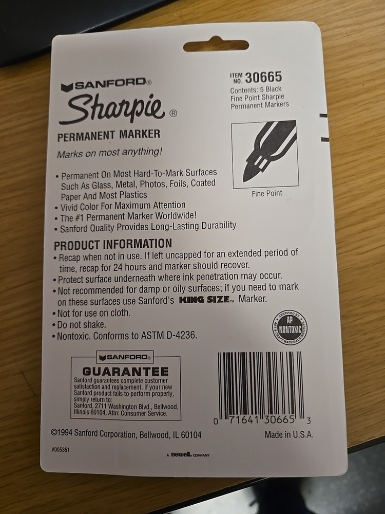 Sharpie Permanent Markers, Fine Tip, Black, 5 PACK 30665 NEW!!!