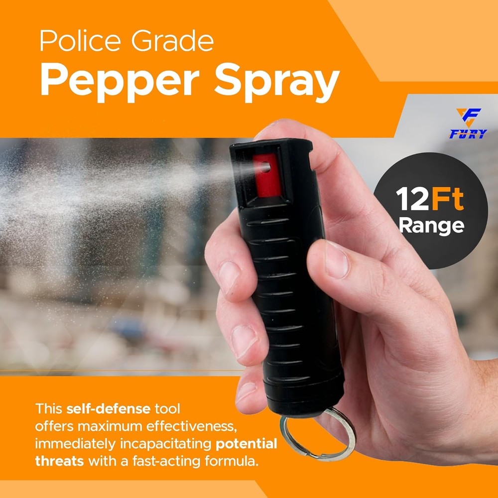FURY Hardshell Pepper Spray - 12Ft Range, Max Strength, UV Dye Identifier, Anti-