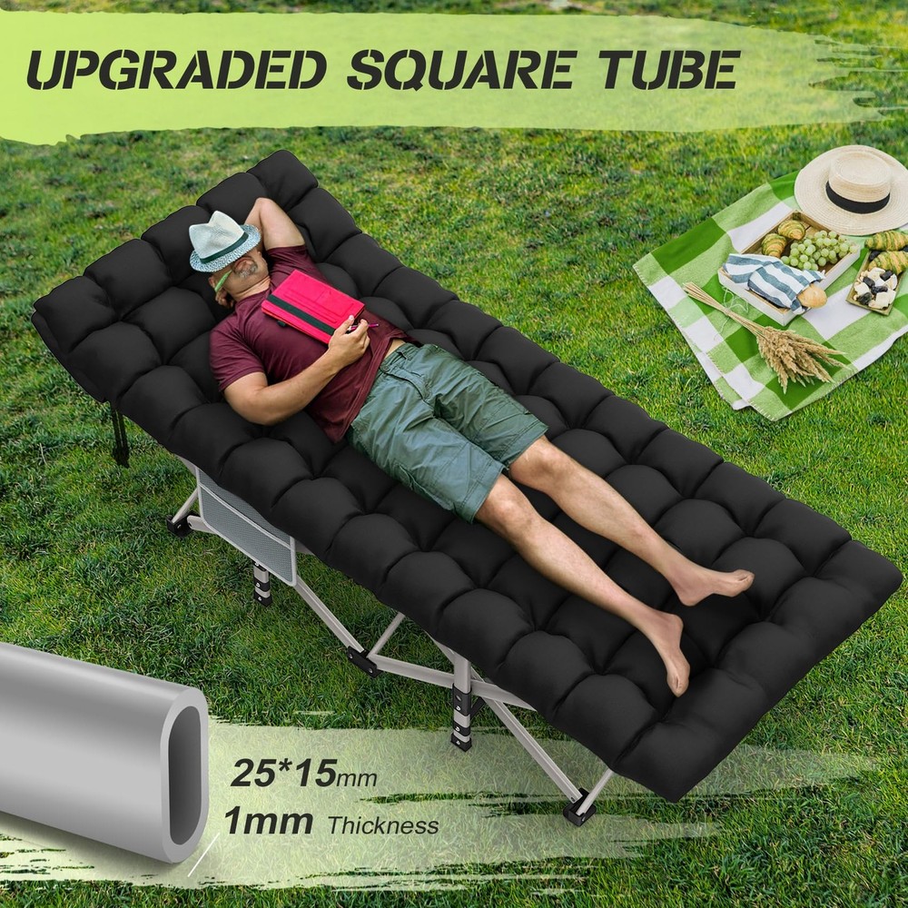 Camping Cot, Folding Camping Cot Bed for Adults Sleeping 1200D Double Layer Oxfo