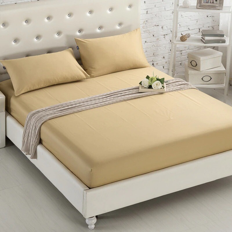 1PCS Fitted Sheet Solid Color Bed Sheets With Elastic Band Double Queen