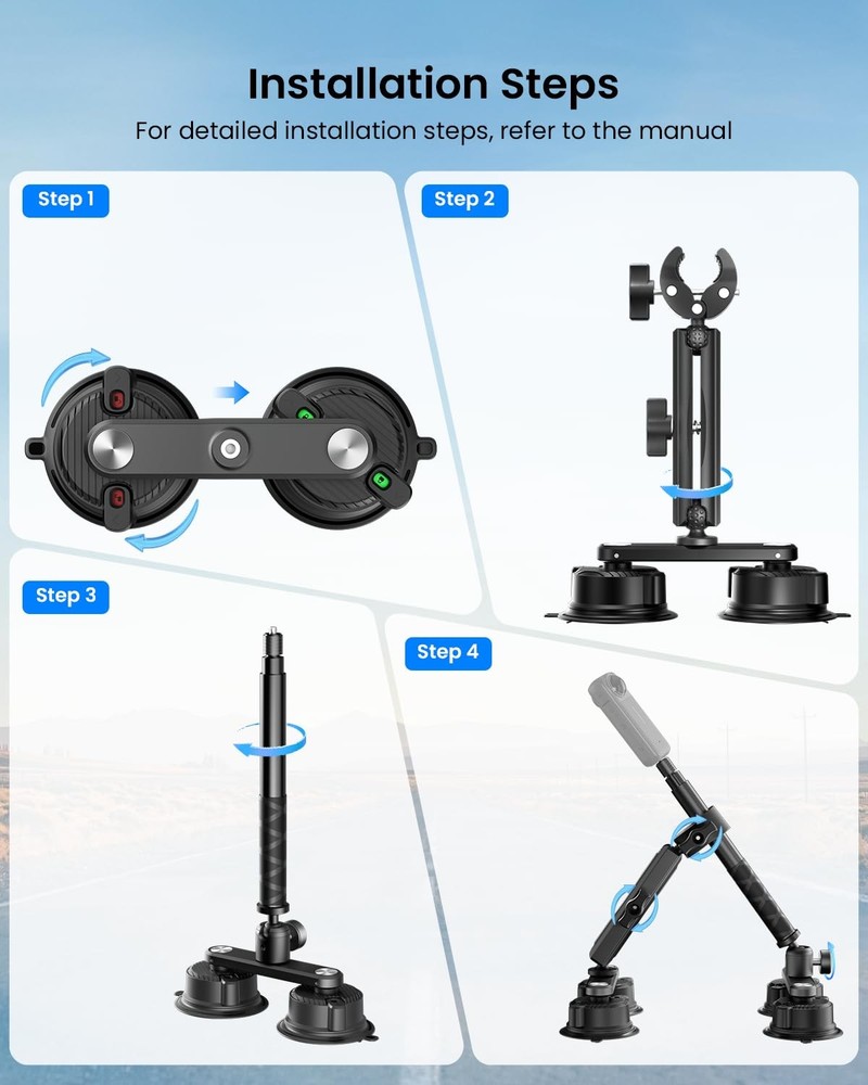 Maectech Four Suction Cup Car Mount Kit for Insta360 Black