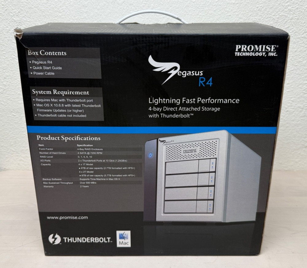 Promise Pegasus R4 4-Bay Thunderbolt RAID (4×2TB = 8TB) Storage Array