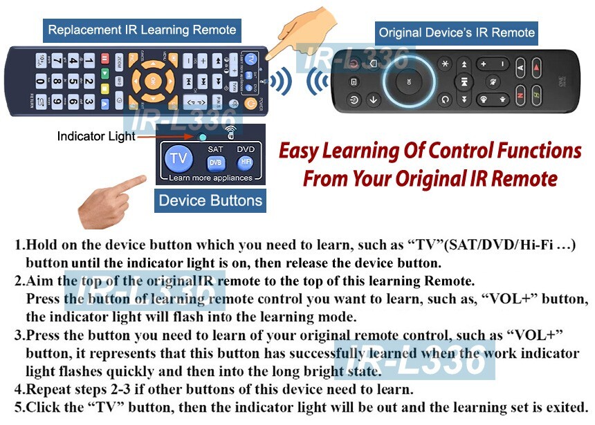 3-Device Universal IR Remote With Learning Function For Cable Box TV DVD DVR